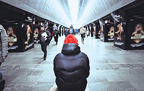 Man from the back in the subway. People in metro